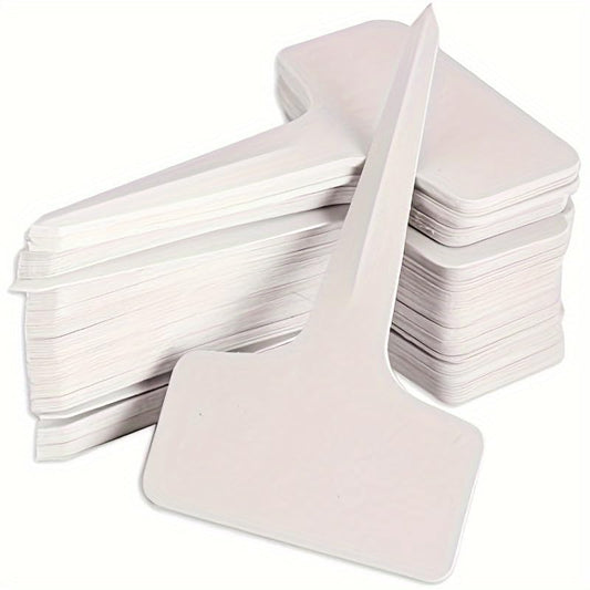 100PCS Reusable PVC Garden Plant Markers, Waterproof T-Shaped Flower Tags, Durable Plastic Labels for Garden, Outdoor Plant Identification, Suitable for Vegetables, Flowers & Succulents (White) - color: White