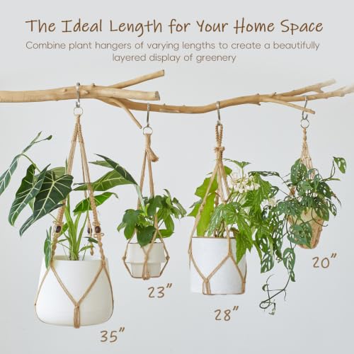 4Pack Jute Macrame Plant Hangers Boho Hanging Planter - color: Jute