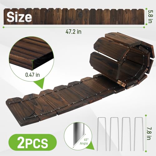 Mulctun Wood Garden Edging - 5.9" H X 47" L Sturdy Wooden Landscape Edging, Small Flower Bed Edging Borders, Decorative Wooden Garden Fence for Yard Flower Bed Lawns Pathway Tree (2 Packs) - color: 5.9" H X 47" L(Brown), size: 2 Packs