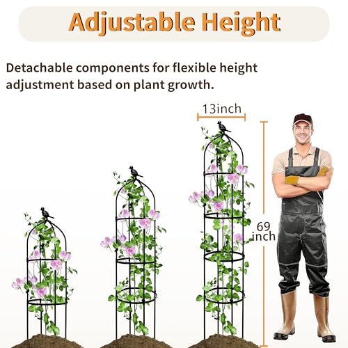 1 Pack Garden Obelisk Trellis for Climbing Plants Outdoor, 6FT Adjustable Metal Plant Support with 3 Decorative Tops, Black Rustproof Trellis for Roses, Tomatoes, Clematis & Vines - color: 1-Pack, size: 6 Feet