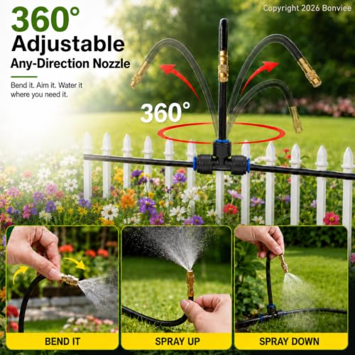Bonviee 120FT Drip Irrigation System with Adjustable Nozzles - size: 120 feet