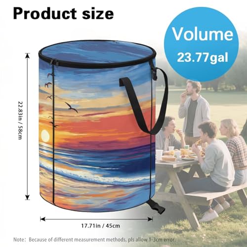 BIGCARJOB Hawaii Palm Camping Trash Can Pop-Up Recycle Trash Can Outdoor Garbage Storage Bag Large Oval Rubbish Bin with Clip and Zip Clid, 22.83x17.71 in - color: Hawaii Palm