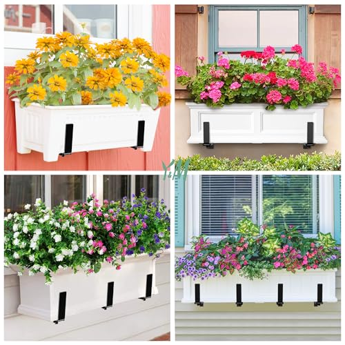 Y&M Adjustable Window Box Brackets 6 Pack, Wall Mount Planter Box Brackets - size: Set of 6- Black