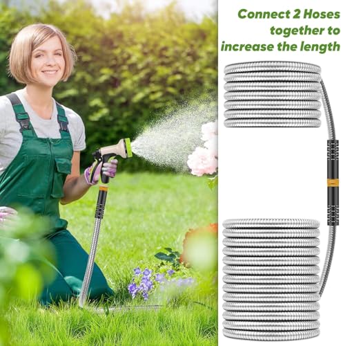 Unywarse Garden Hose 125FT Metal Water Hose with 10 Function Nozzle No-Kink - size: 125ft