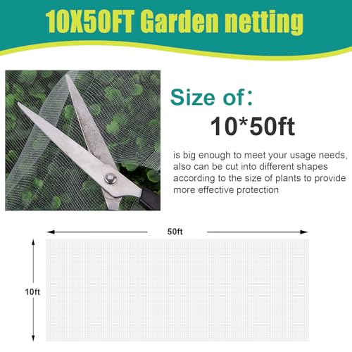 SPORTYOUTH 10x50Ft Garden Netting Ultra Fine Mesh Bird Net for Raised Beds - size: 1P-10x50ft