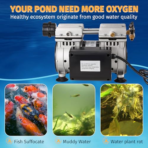 Pond & Lake Aeration System,Pond Aerator Pump,550W Power 5.2CFM for Up to 3 Acre with Timer,3/4 HP Compressor (NO Diffusers, 1)