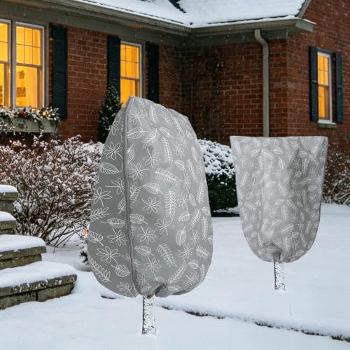 Homimp Plant Covers Freeze Protection, 4 PCS Frost Covers with Zipper Drawstring (31.5" x 47.3") Plant Protection Cover Bags for Outdoor Winter Frost Cold Weather Shrubs Trees Jacket Covers,Grey Print - size: 31.5"W x 47.3"H