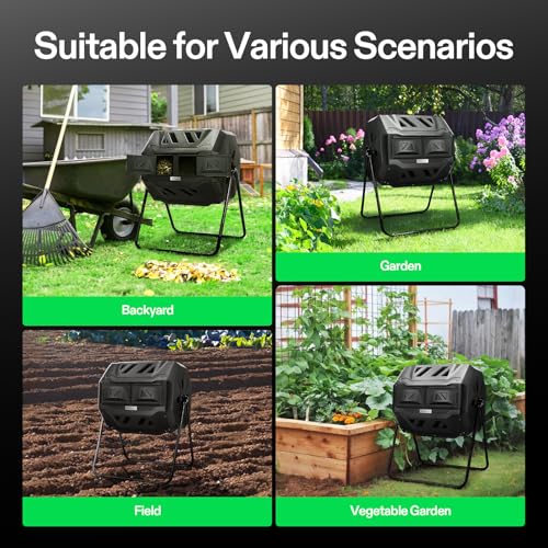 VIVOSUN Outdoor Tumbling Composter Dual Rotating Batch Compost Bin, 43 Gallon Black Door - color: Black