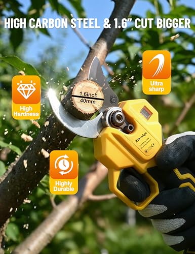 Electric Pruning Shears Cordless Power Pruner with 2 Batteries,1.6" Cut - color: Ginger