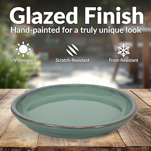 Sunnydaze 12" Ceramic Plant Saucers for Planters, 2pk, Seafoam - color: Seafoam, size: 12 in