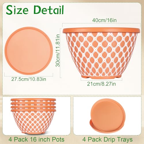 Nooulap 16 Inch Plant Pots, 4 Pack Large Flower Pots - color: Orange, size: 16 inch