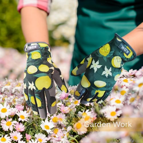 KDK Leather Gardening Gloves for Women Thorn Proof Yard Work Gloves (M) - color: Green (Lemon), size: Medium