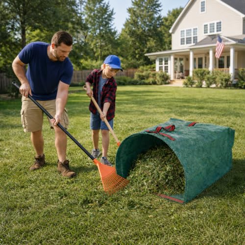 2 Pack 53 Gallon Reusable Yard Waste Bags, Dustpan-Type Leaf Collector Bag, Collapsible Heavy Duty Leaf Bags, Standable Garden Waste Bags for Collecting Leaves, Lawn Grass, Clippings and Branches