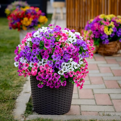 AXYLEX Artificial Pansies Outdoor, 16 Bundles Fake Plants (Multi 4) - color: 16 Pcs - Red Pink+purple+white+magenta