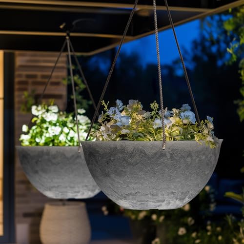 LA JOLIE MUSE Hanging Planter Baskets for Outdoor Plants, Set of 2, 13 Inch - color: Marble Pattern