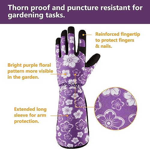 COOLJOB Thorn Proof Rose Pruning Garden Gloves for Women Long Sleeve Medium - color: Purple, size: Medium