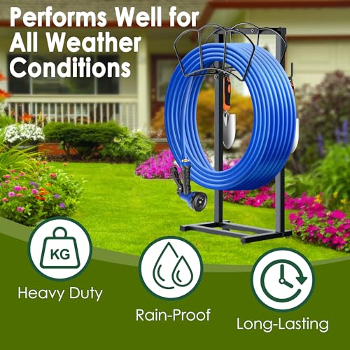 Garden Hose Holder, Heavy Duty Water Hose Holders, Sturdy Metal Hose Stand, Hose Organizer, Water Hose Hanger Rack, Hose Reel Storage Stake hold 150Ft Water Hoses, for Patio, Lawn, Garden - style: Freestanding Hose Holder