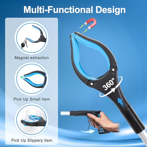 Grabber Reacher Tool - 32” Extra Long Foldable Gripper and Reaching Tool - Heavy Duty Pick Up Stick Grabbers for Seniors, Trash, Surgery Recovery Must Haves Gifts (Blue) - color: Blue