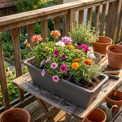 CADUKE 4 Pack Railing Planters, 16.9" Hanging Window Planters, Fence Flower Pots with Drainage Holes and Trays, Gray - color: Gray