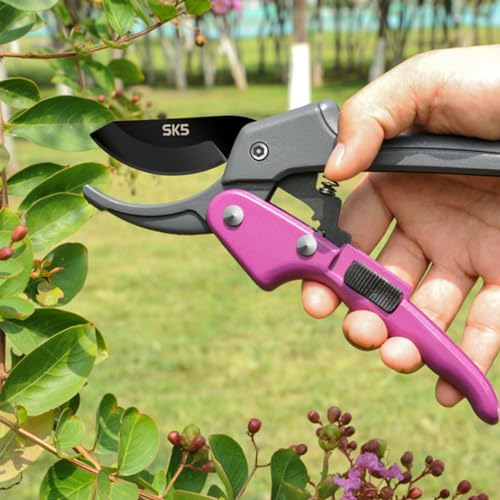 Premium 8 inch garden clippers, 3 Times Easy to Work, Arthritis Weak Hand Snips (Pulley lever -pruners- Purple) - color: Purple