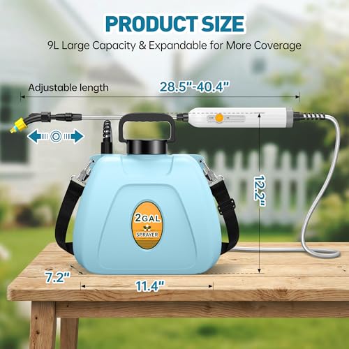 Battery Powered Sprayer, 2 Gallon Electric Sprayer Battery Operated with 4 Mist Nozzles, 2 Speeds, Battery Indicator, 41" Telescopic Wand, Rechargeable Handle, Weed Sprayer for Lawn Garden Yard