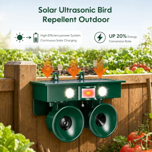 Ultrasonic Solar Bird Repellent Devices Outdoor with Motion Sensor, 1 Pack