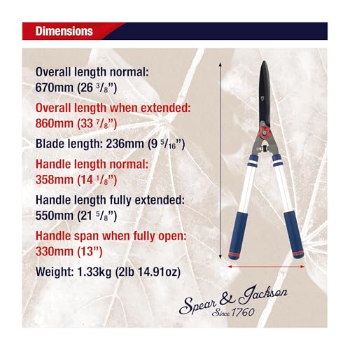 Spear & Jackson Razorsharp Telescopic Hedge Shears, Adjustable Length, Carbon Steel Blades, Ergonomic Handles for Comfortable Pruning - style: Telescopic Hedge Shears