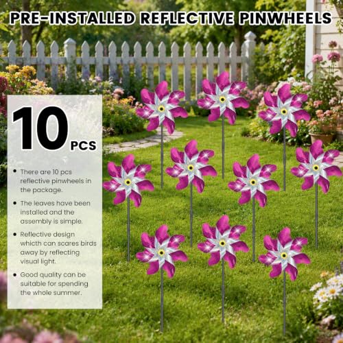 10 Pack Pre-Assembled Reflective Rainbow Pinwheels(Rose) - color: Silver-rose