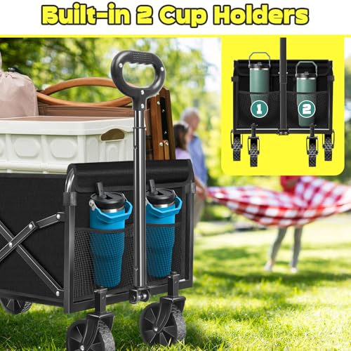 Collapsible Wagons Carts Foldable, 360lbs Folding Wagon Cart with Wheels - color: Classic Black