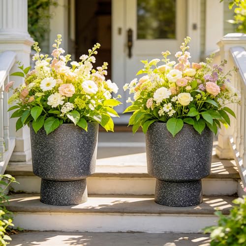 16.8" Pedestal Planters for Outdoor Plants, Large Urn Flower pots S/2 - color: 16.8"h-gray Terrazzo