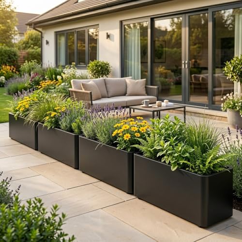 2 Pack 32" Large Rectangular Metal Planter Boxes Outdoor, Long Planter Box - size: 32"L x 12"W x 15.98"H