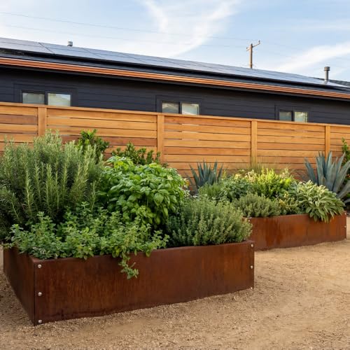 Corten Steel Outdoor Planter Box, Rustic & Modern Farmhouse Design, Large Metal Garden Bed for Commercial & Residential Use (48in x 48in x 12in Open Bottom) - size: 48in x 48in x 12in