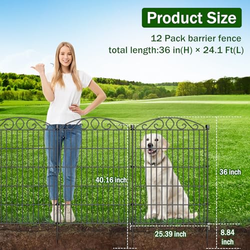 12 Panel No Dig Decorative Garden Fence with Gate 36" H x 24.1'L for Dogs - size: 36 in(H) X 24.1 ft(L)