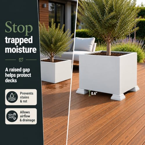 Corner Planter Feet – Pot Feet for Square & Rectangular Planter Boxes – Improves Drainage & Helps Protect Decks – UV-Stable Recyclable Plastic (4 Pack, White) - color: White