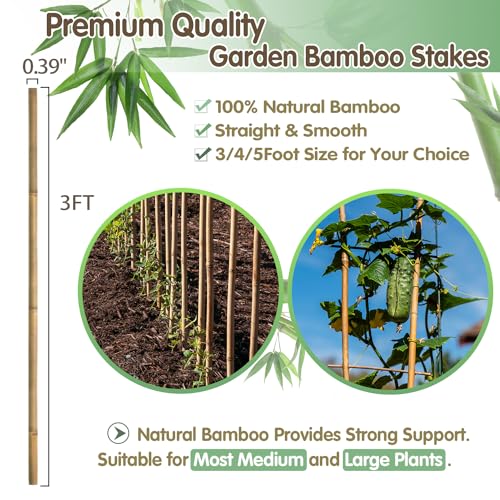 Bamboo Stakes,3FT Natural Bamboo Garden Stakes,BOVITRO 25Pcs Plant Stakes - size: 36 Inches, Pack of 25