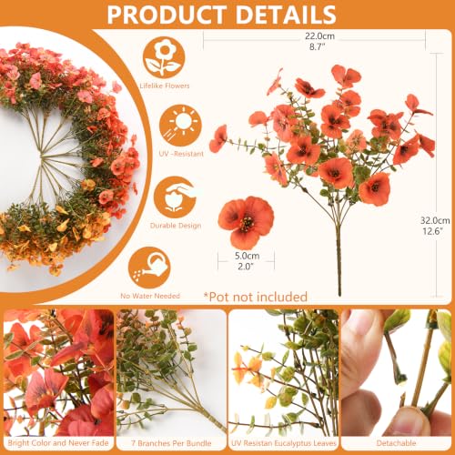 Artificial Pansy Faux Fall Flowers Plants for Outdoors Porch Decoration - color: Orange Autumn Sunset Red