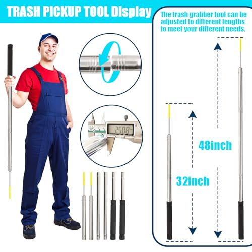Trash Pickup Tool,48Inch Trash Picker Upper Grabber High-Duty Stainless Steels Tip Lightweight & Reinforcement Garbage Debris Nabber Litter Picker Grabber Durability Reacher Yard Stick - size: 51 Inch