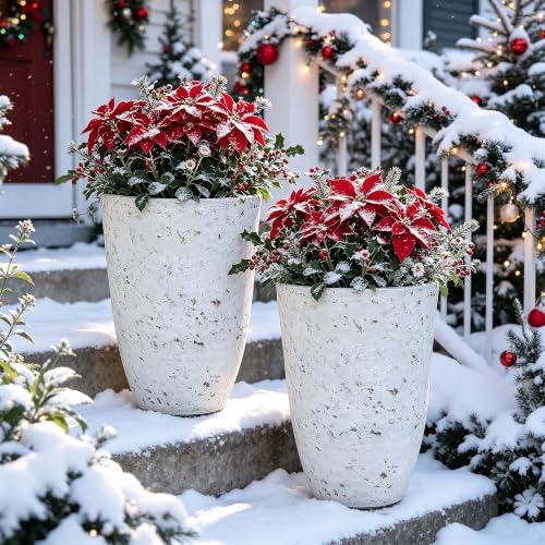 Autodaya 19.5" Resin Tall Planters for Outdoor Plants, Set of 2 Flower Pots - color: Country Round White-19.5"