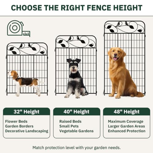 Decorative Garden Fence, 32in H x 12ft L Metal Animal Barrier Fence, Rustproof Dog Fence Outdoor, 10 Panels Sturdy No Dig Garden Border Fence for Flower Beds, Landscaping and Yard - size: 10 Panels-32in(H)x22.5ft(L)-Flat