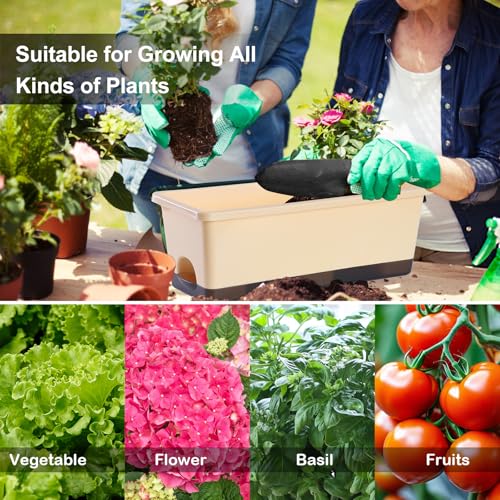 Oliz Window Box Planter 8 Pcs, 17 Inches Rectangle Flower Pots with Drainage Holes & Trays, Vegetable Planters for Windowsill Patio Garden Balcony Home Indoor Outdoor (Barley Yellow, 16 * 7 * 6 inch) - color: Barley Yellow