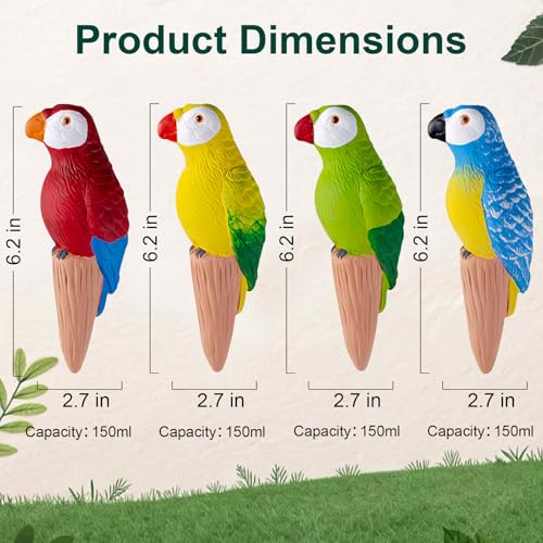 MCleanPin 4 Pack Self Watering Spikes and Globes, Handmade Terracotta Parrot Self-Watering Plant Devices with Slow Release System, Automatic Plant Water Bulbs for Indoor and Outdoor Garden Vacation - color: Parrot