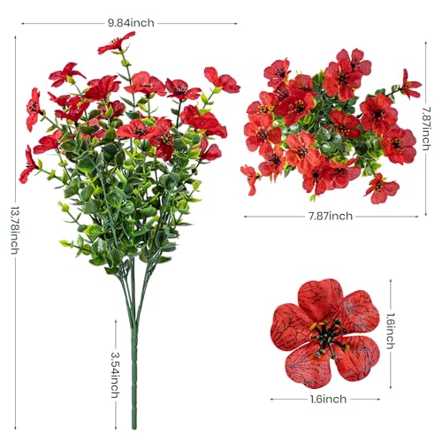 20 Bundles Artificial Flowers for Outdoor, Fake Plants Spring Decor,Red - color: Red