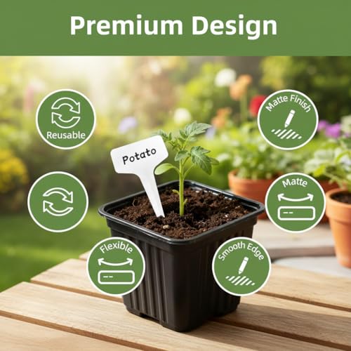 Plant Labels,20Pcs Waterproof White Plastic Plant Tags for Seedlings, T-Type Garden Markers for Plants Outdoor, Reusable Garden Signs for Vegetables & Flowers, Blank DIY Nursery Tags,4"x2.4"