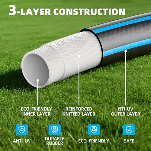 Heavy Duty Garden Hose 50FT, Durable Hose With 10-Pattern Spray Nozzle - color: Blue, size: 50FT