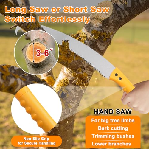 2-in-1 Manual Pole Saw | 11.5 FT Adjustable Tree Trimming Tool with Steel Blade | Lightweight Pruning Saw for Forestry, Yard, Garden & Patio Maintenance, Reach High Branches with Ease