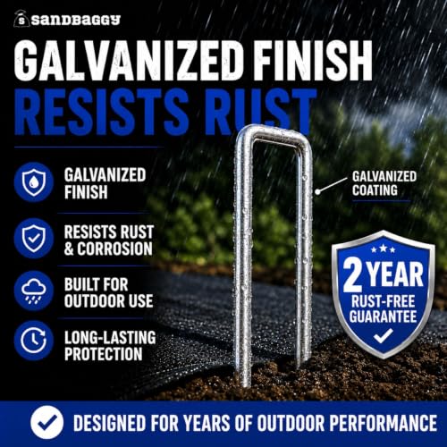 Sandbaggy 6 Inch Galvanized Landscape Staples, 1,000 Pack 11 Gauge Heavy Duty Steel Garden Staples, Square Top U Pins for Weed Barrier Fabric, Sod, Turf, Netting and Drip Irrigation Tubing