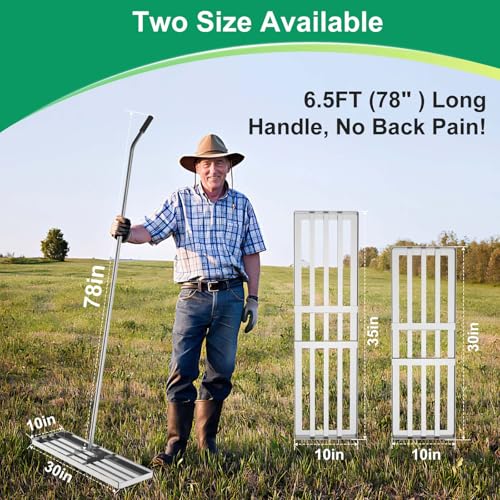 35"x10" Lawn Leveling Rake, Heavy Duty 304 Stainless Steel Lawn Leveler w/ 6.5ft Ergonomic Handle, Effort Saving Soil Tool for Dirt, Sand, Compost, Topdressing & Garden