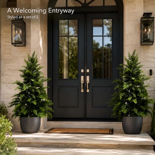 3 ft Extra Full Artificial Cedar Topiary Trees Set of 2 for Porch - color: Cedar Green, size: 3FT