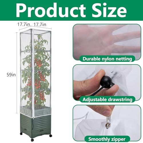 4 Pcs Garden Bird Netting Plant Cover for Square Tomato Cage, 59" x 17.7" Insect Bird Barrier Tomato Cage Net with Zipper & Drawstring, Tomato Trellis Netting Protection Cover for Protecting Plants - color: 4 Pcs, size: 59 x 17.7 inch