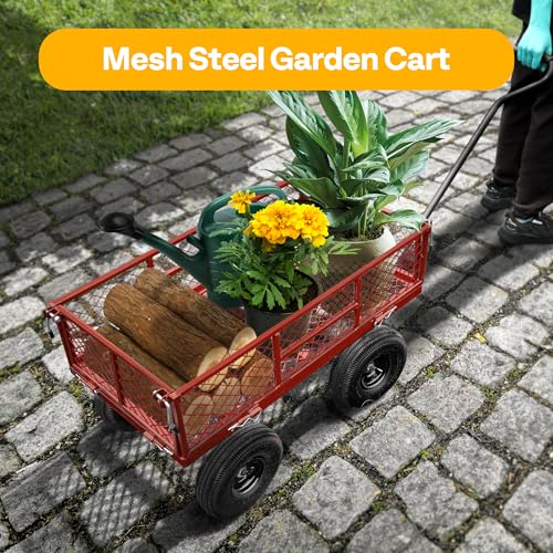 VIVOHOME Heavy Duty 880 Lbs 4.5 Cu Ft Mesh Steel Garden Cart Utility Wagon - color: Red